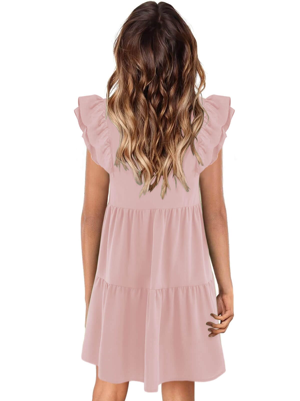 Zwurew Women's Summer Babydoll Dress 2025 - Cute Ruffle Cap Sleeve V-Neck Flowy Swing Mini Sundress for Beach, Vacation & Date Night