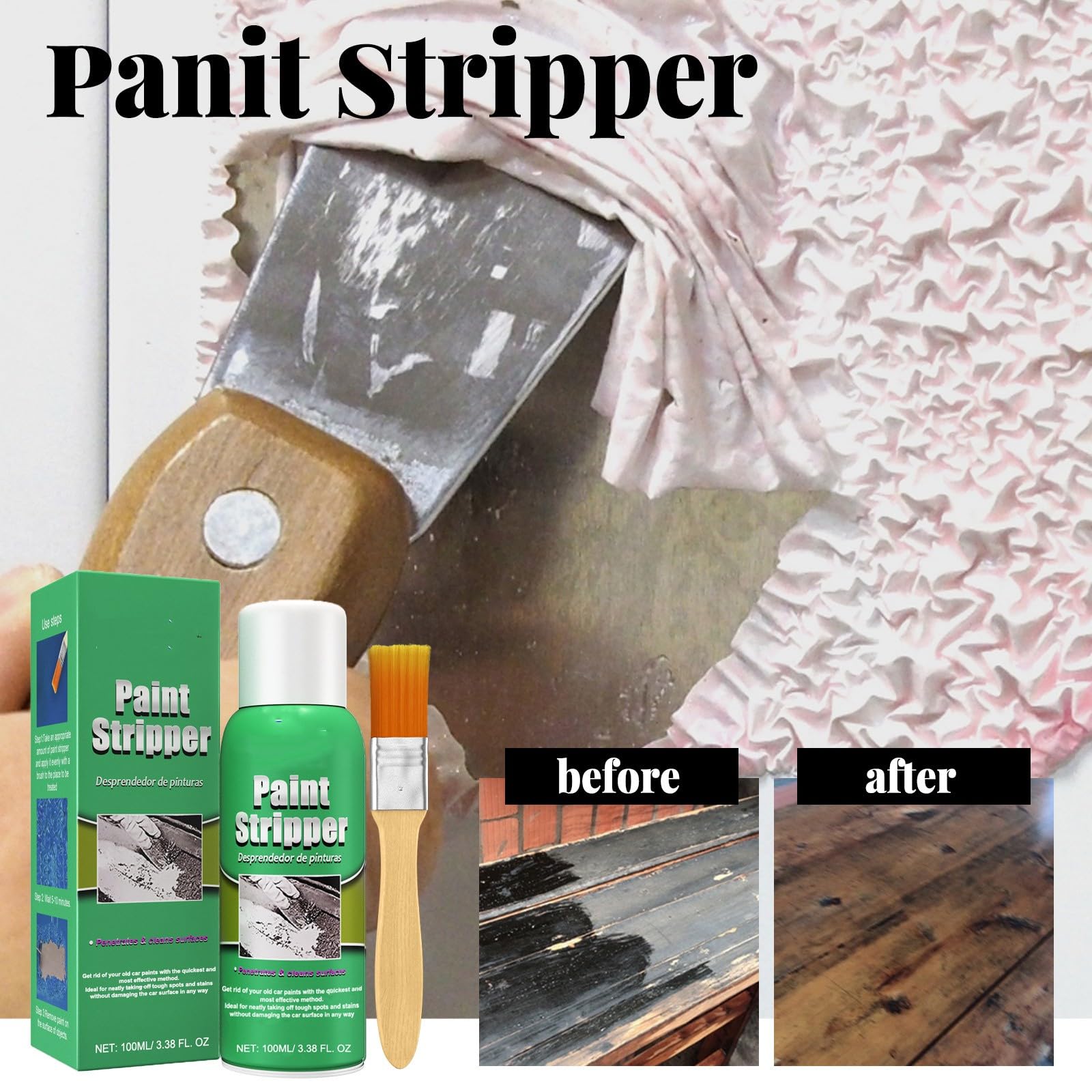 Efficient Paint Stripper for Metal & Automotive Surfaces - Heavy-Duty Paint Remover with Brush (2-Pack) - Perfect for Car Restoration, DIY Projects & Industrial Use