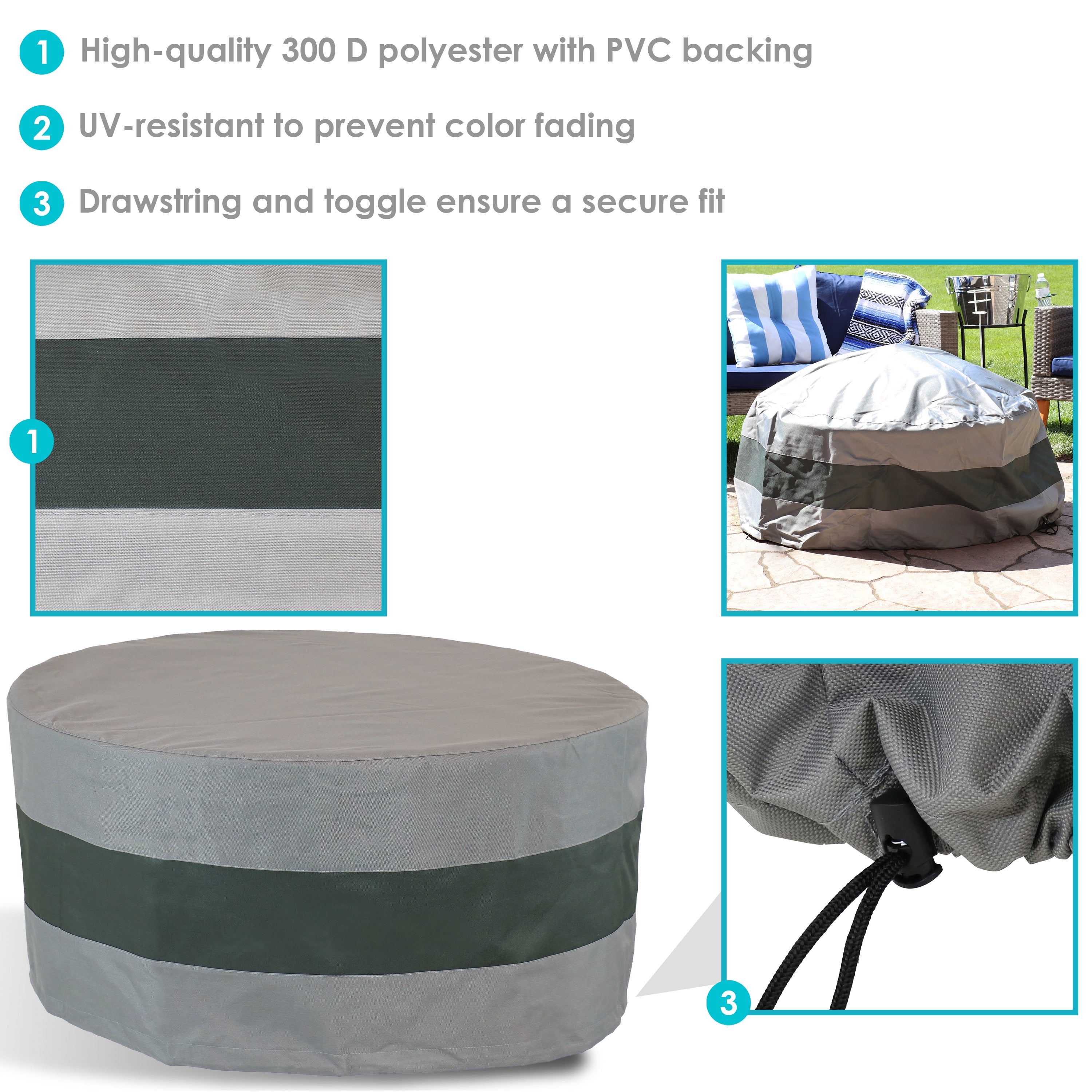 Sunnydaze Round Fire Pit Cover - UV Resistant Waterproof Outdoor Patio Furniture Protector for All Weather Use