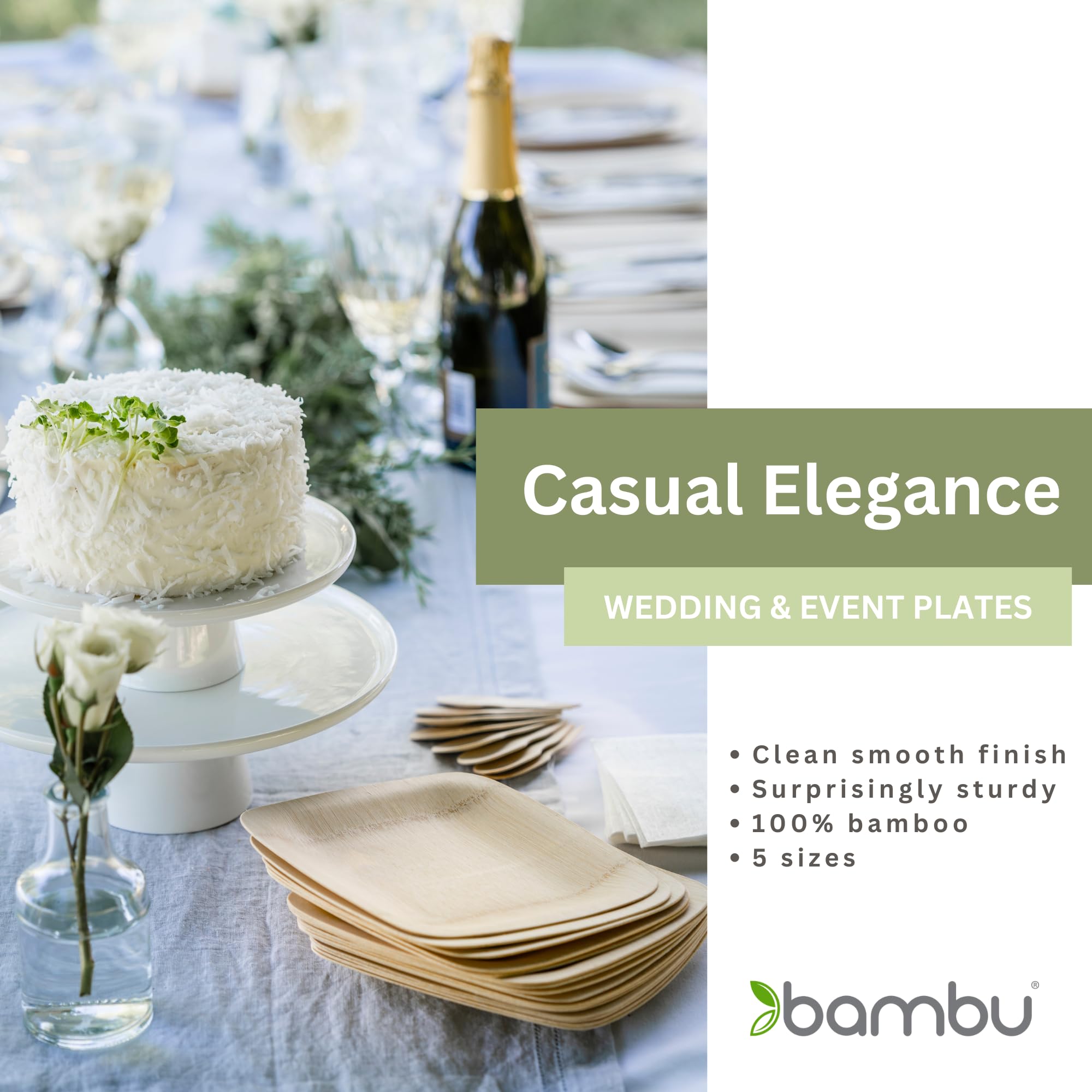 100-Pack 7 Inch Biodegradable Square Bamboo Plates - Eco-Friendly Disposable Plates for Parties, Weddings & Events | Perfect for Outdoor Picnics, BBQ Gatherings & Sustainable Celebrations
