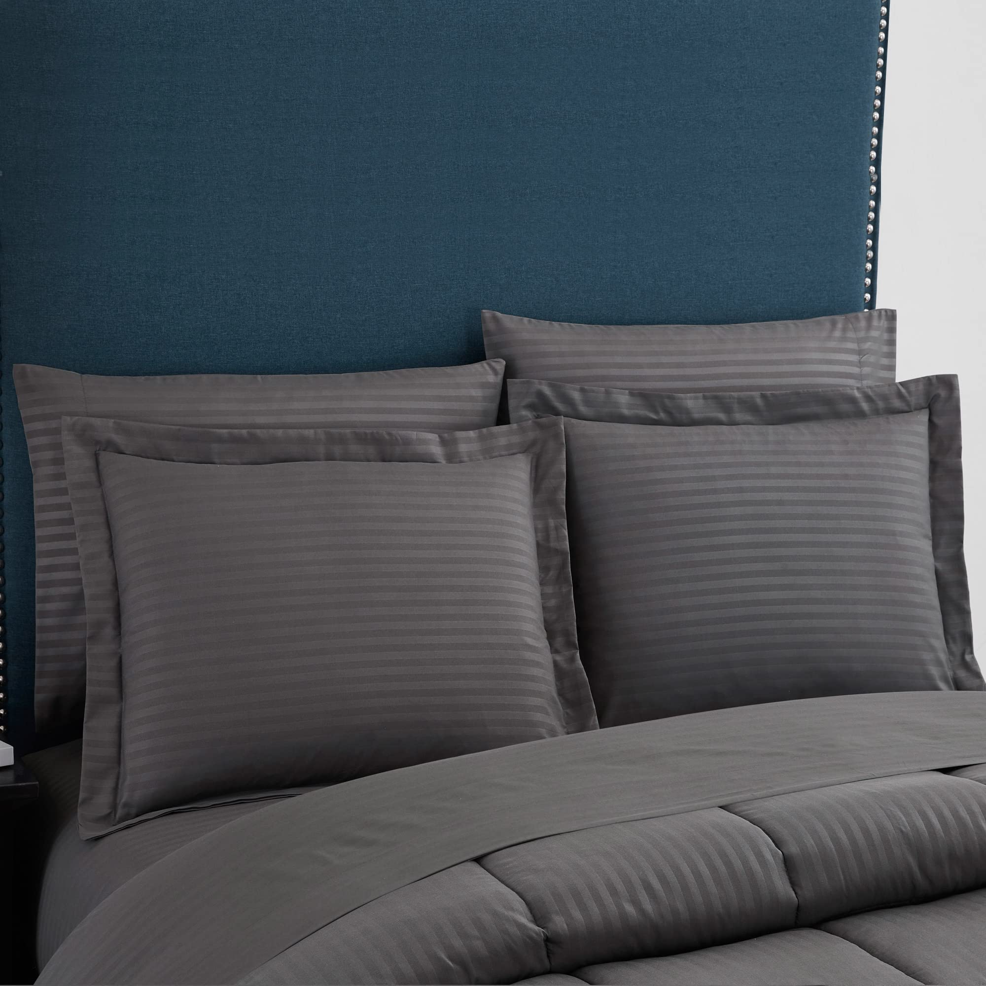 8-Piece Queen Comforter Set with Bed Skirt, Fitted Sheet, Flat Sheet & Pillowcases - Dobby Gray Bedding Collection for Master Bedroom & Guest Room Decor