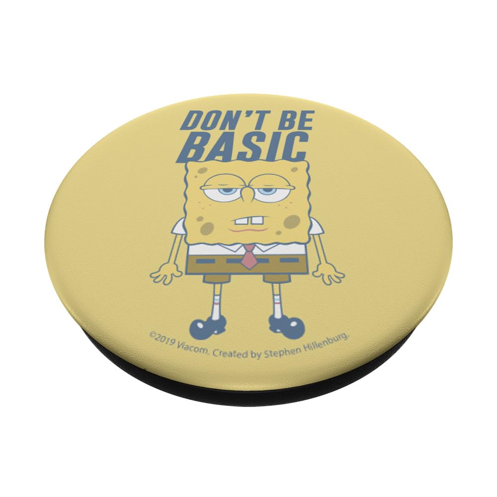 SpongeBob SquarePants Don't Be Basic Yellow PopSockets PopGrip - Swappable Phone Grip & Stand for iPhone, Samsung, Smartphones - Perfect for Daily Use, Commuting, and Selfies
