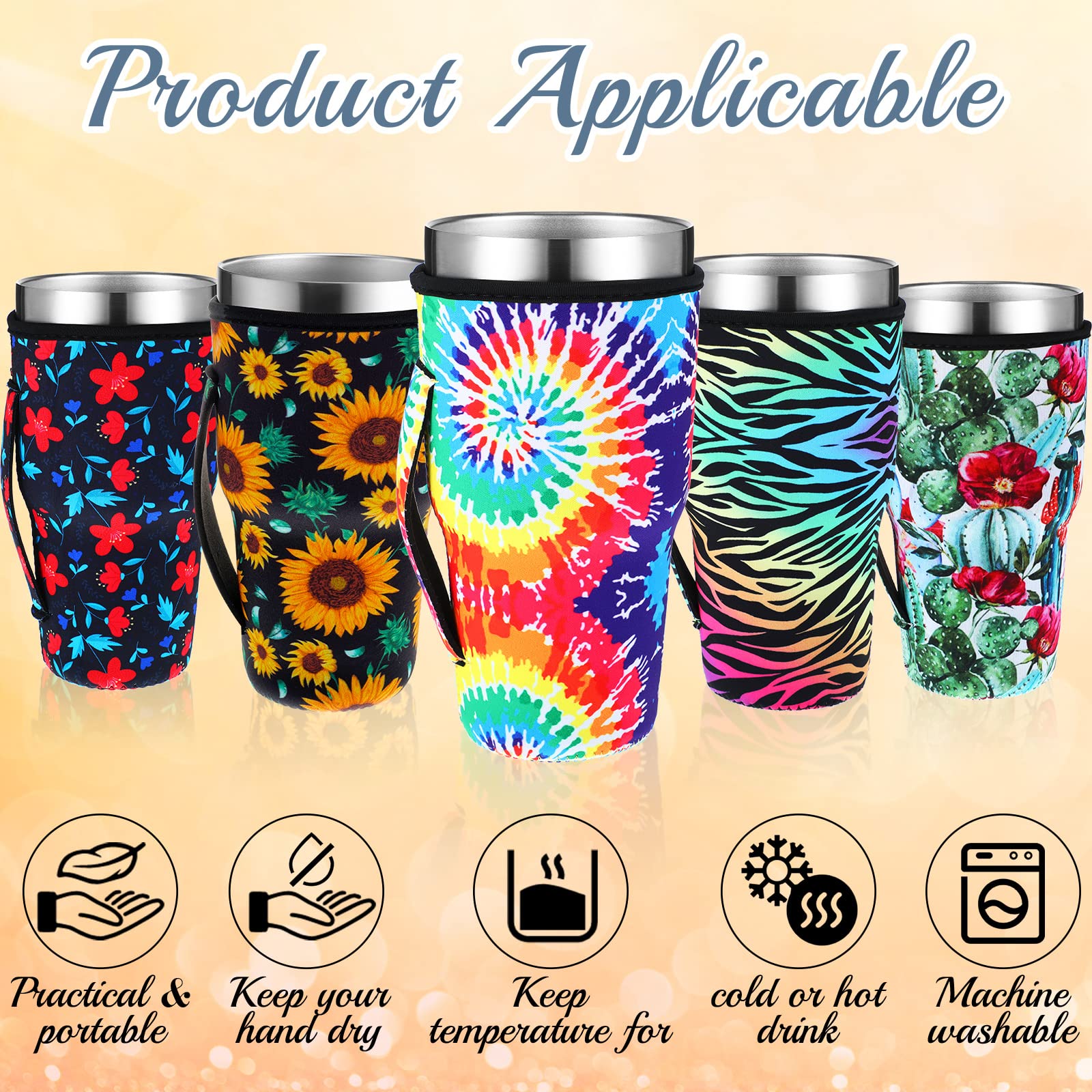 24-Pack Reusable Neoprene Coffee Cup Sleeves for 30-32 oz Tumblers - Insulated Cold & Hot Drink Holders with Handle for Iced Coffee, Smoothies, and Beverages - Perfect for Office, Travel, and Outdoor Use
