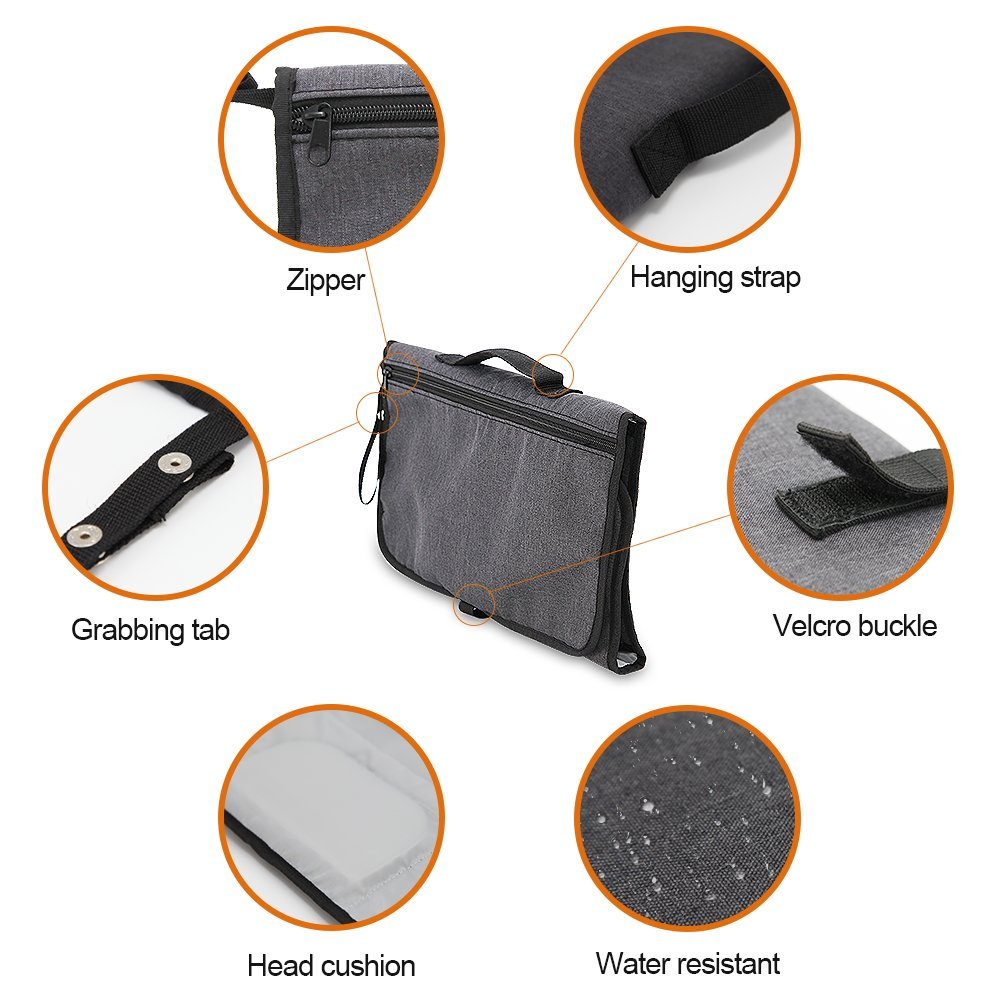 Portable Waterproof Diaper Changing Pad with Head Cushion & Storage Pockets - Foldable Travel Baby Changing Mat for Infants | Ideal for On-the-Go Parents, Outdoor Activities & Nursery Use