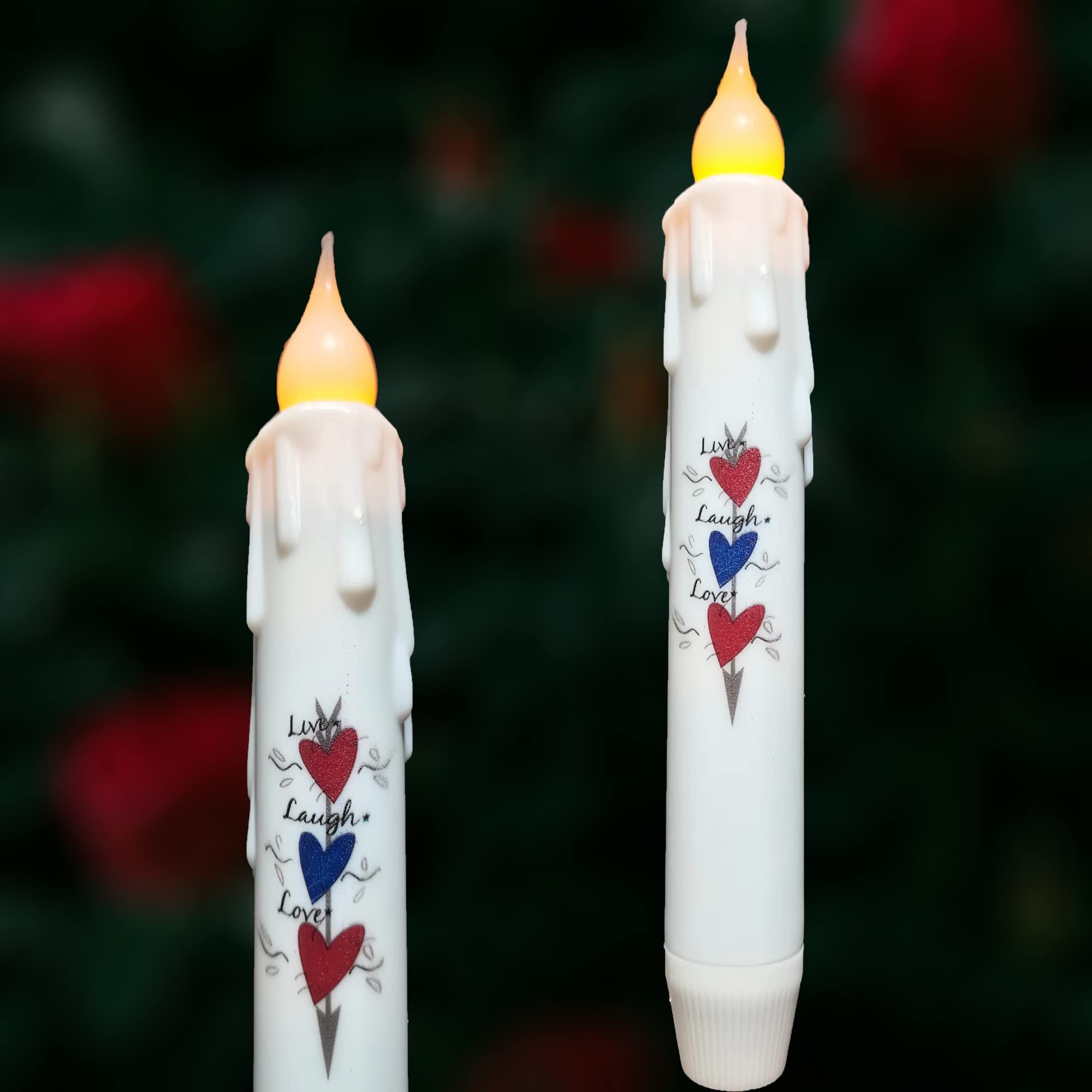 Flameless Taper Candles with Flickering Flame Effect - Battery Operated Primitive Timer Candles (6.75 Inch) - Perfect for Wedding, Halloween, Thanksgiving, Christmas & Valentine's Day Decorations - Romantic Dinner, Party Centerpiece & Home Ambiance Lighting