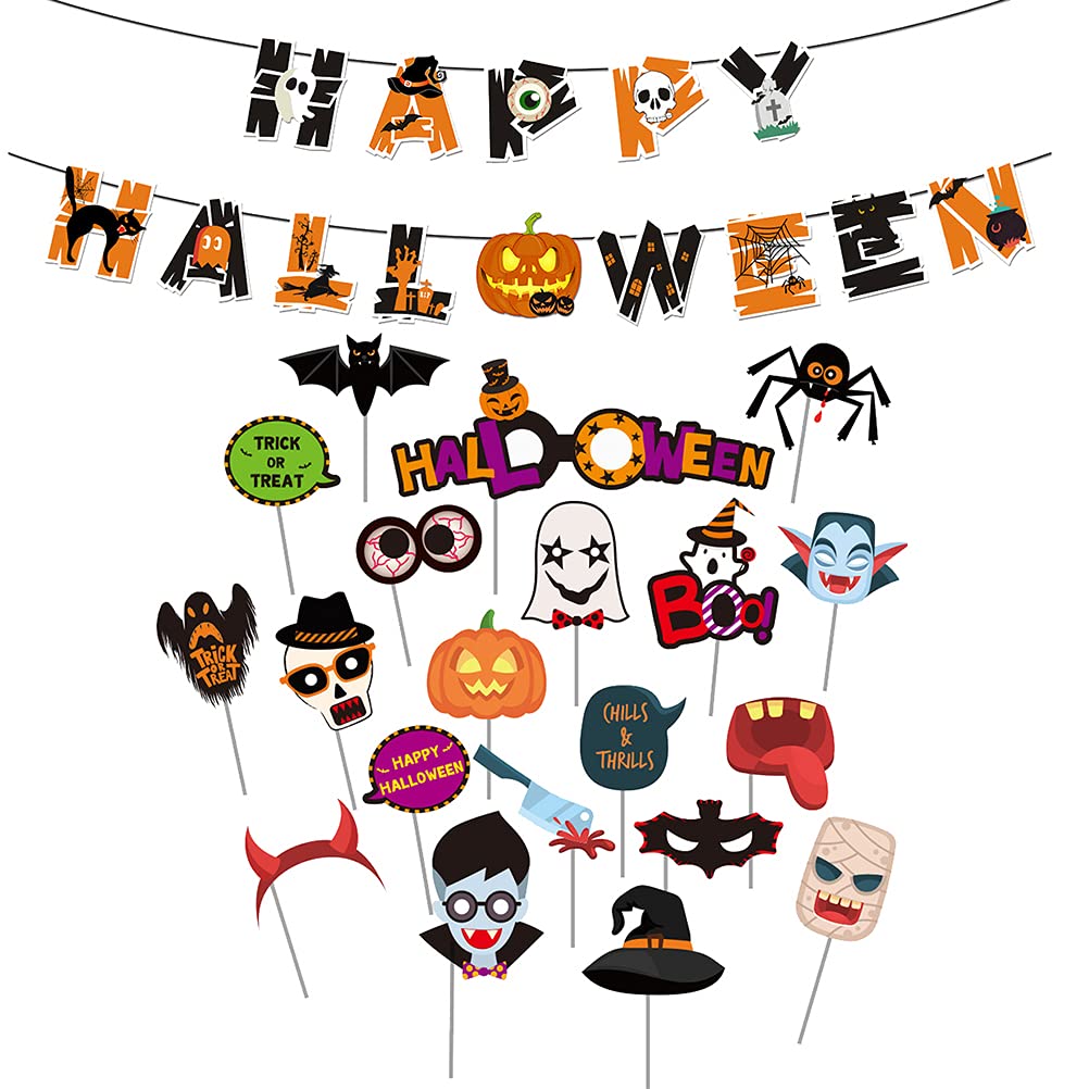 Amosfun 26Pcs Halloween Letter Banner Photo Props Kit - Assorted Color Party Supplies for Halloween Decorations | Perfect for Halloween Party, Photo Booth Backdrop & Spooky Home Decor