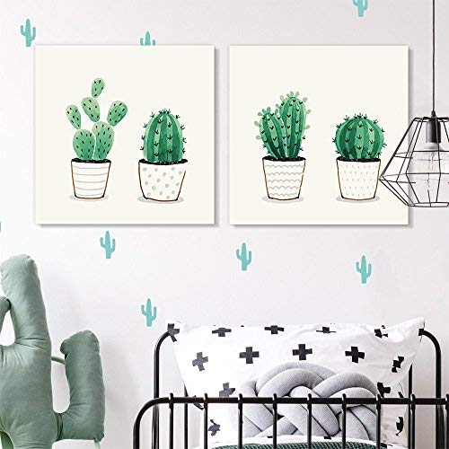 Wall26 2 Panel Square Canvas Wall Art - Green Cactus in Pots - Giclee Print Gallery Wrap Modern Home Decor - 24x24 Inches Set of 2 - Ready to Hang - Perfect for Living Room, Bedroom or Office Decor