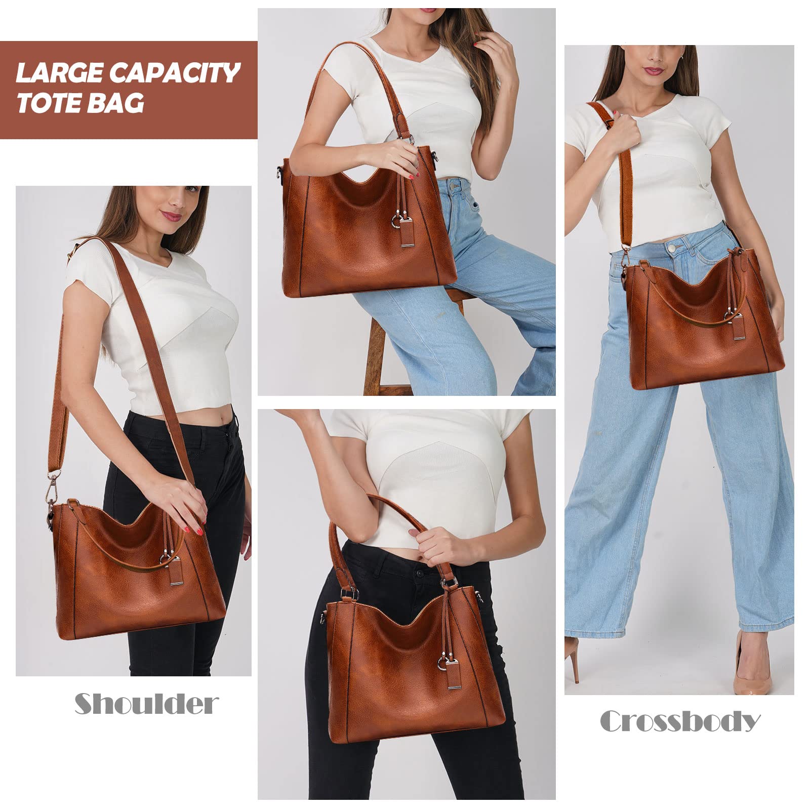 Stylish Large Leather Tote Bag for Women - Crossbody Hobo Shoulder Bag with Matching Purse Set | Perfect for Work, Travel & Everyday Use
