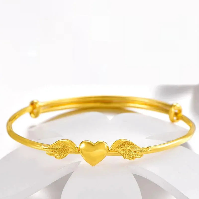 24K Pure Gold Bracelet 999 Solid Gold Bangle - Elegant Heart Design Romantic Jewelry for Women | Perfect Gift for Anniversary, Valentine's Day & Special Occasions