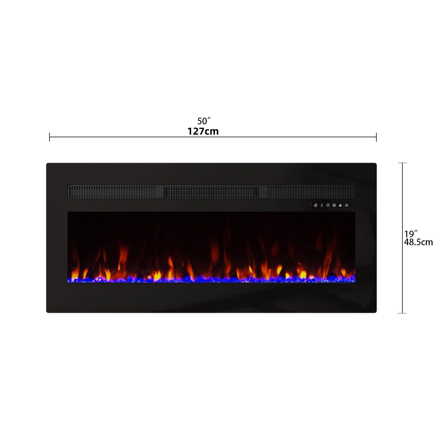 Panana 50-inch Recessed Electric Fireplace Heater - 1400W Wall Mounted Fireplace with Remote, 8H Timer, 20 Color Flame Options (Includes Log Set & Crystal) - Perfect for Living Room, Bedroom & Office Heating