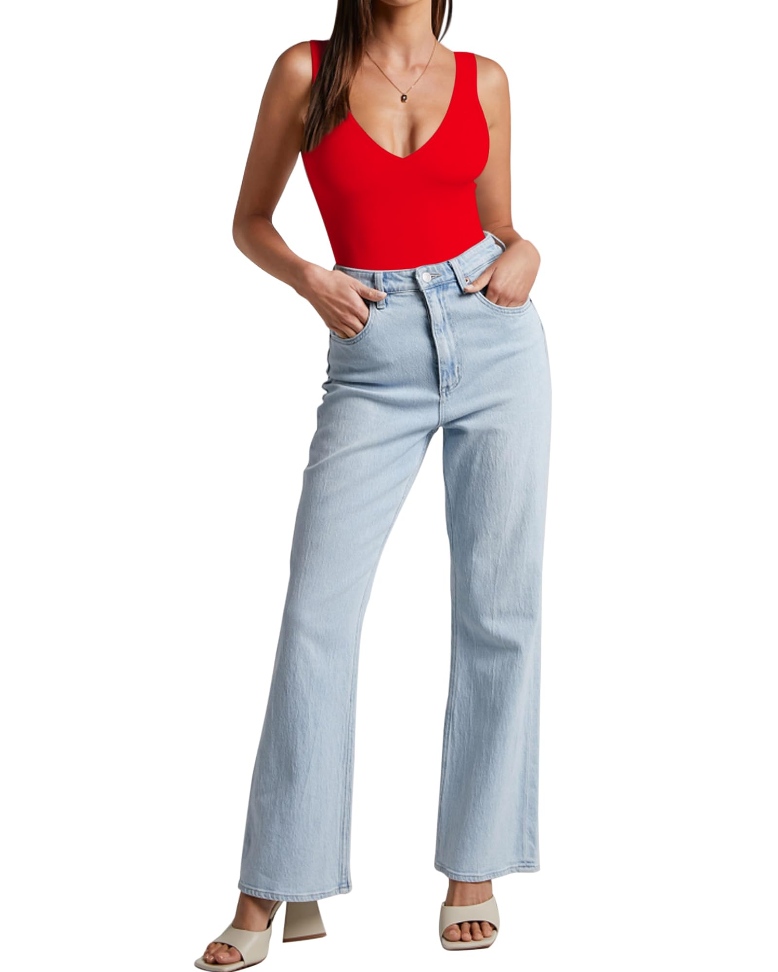 Women's Square Neck Sleeveless Tank Top Bodysuit - Stretchy Comfort Fit Casual Wear for Summer, Yoga, and Layering