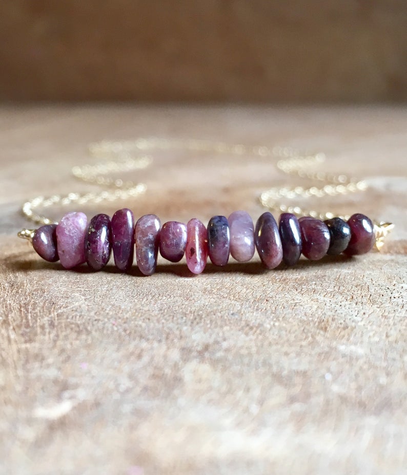 Raw Ruby Bar Gemstone Necklace - July Birthstone Jewelry for Women, Natural Ruby Pendant for Birthday Gifts & Special Occasions | Perfect for Weddings, Anniversaries & Everyday Elegance