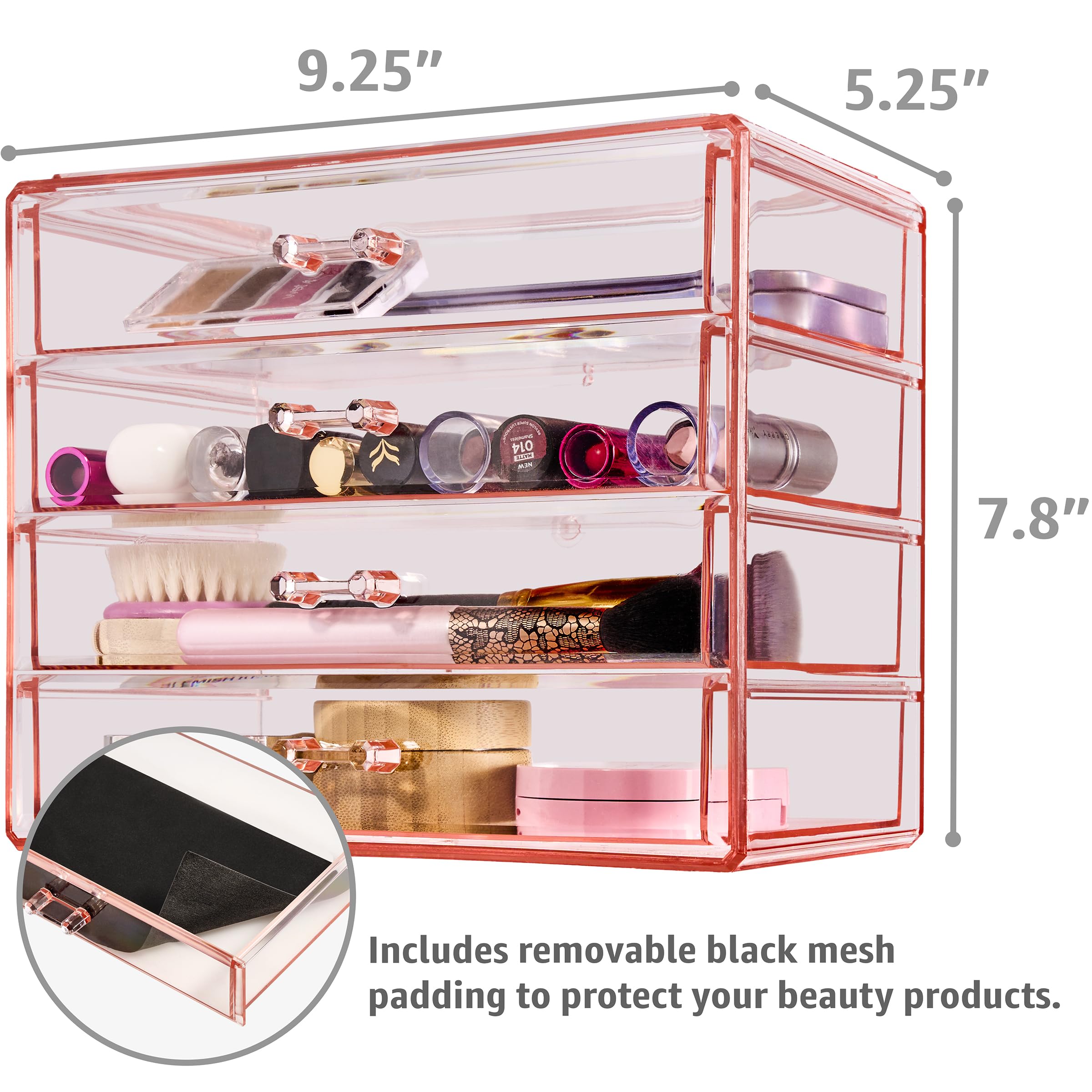 Sorbus 4-Drawer Acrylic Makeup Organizer - Clear Cosmetic Storage for Vanity, Jewelry & Beauty Supplies | Perfect for Bathroom Counter, College Dorm, Girls Room & Makeup Vanity Organization