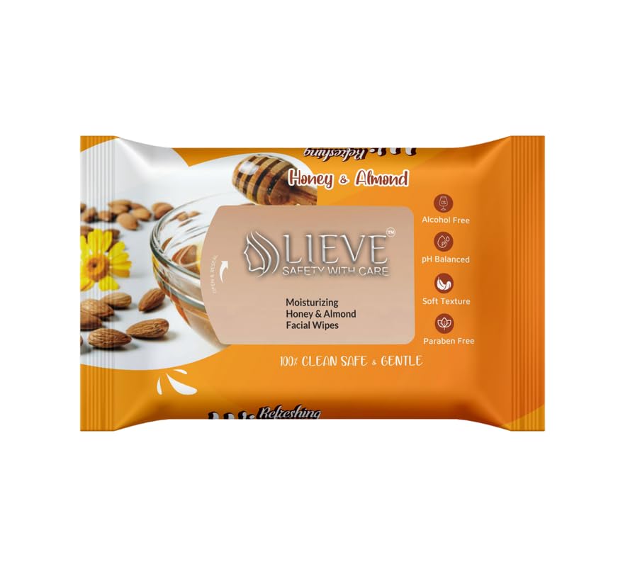 LIEVE Honey & Almond Facial Wipes - Gentle Makeup Remover & Cleansing Wipes for Men & Women | Disposable Cotton Wet Wipes for Face, Hands & Travel | Pack of 2 | Perfect for Skincare Routine, Gym & On-the-Go Use