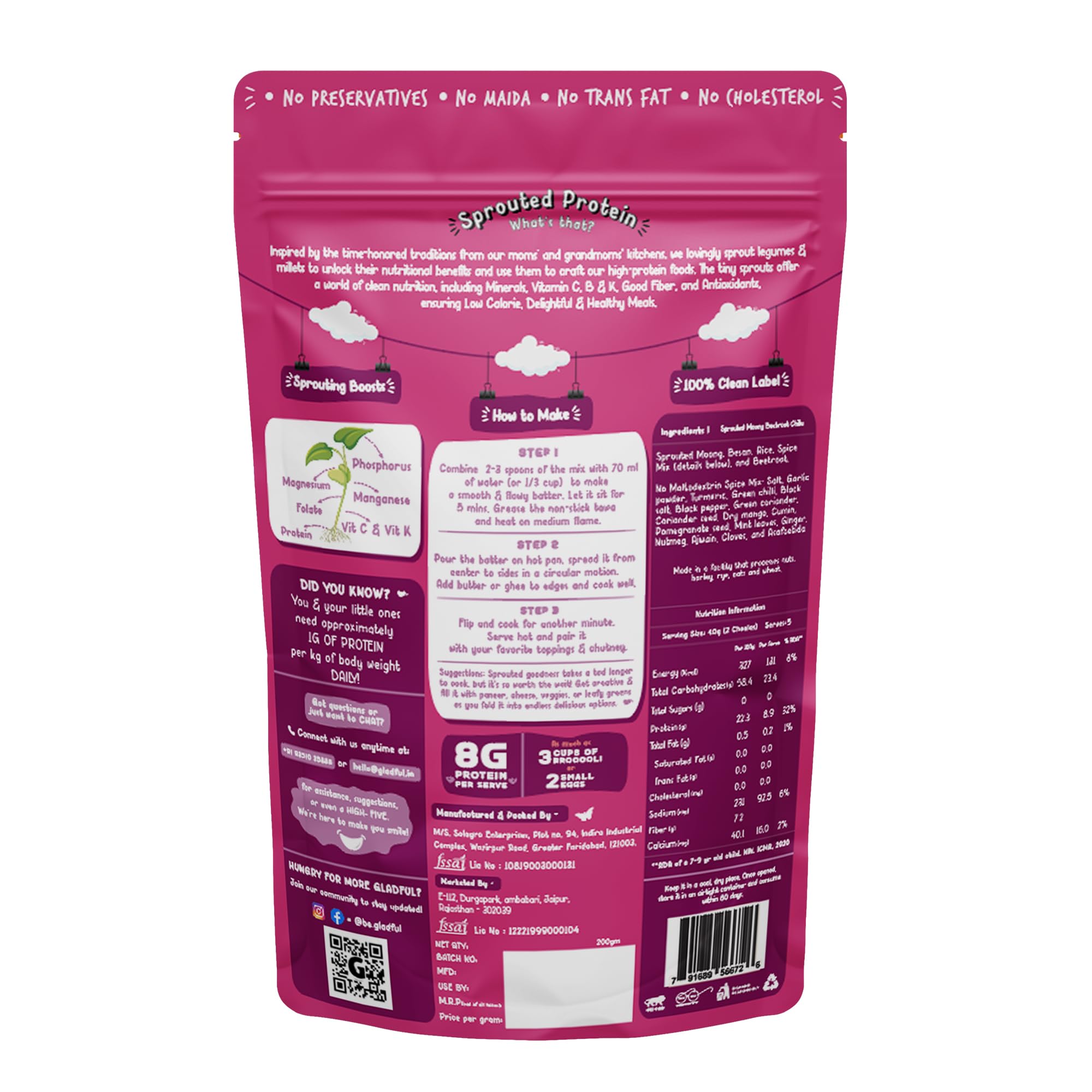 Organic Sprouted Lentils & Millets Instant Dosa Mix - High Protein, Fiber-Rich, Low GI Breakfast - No Maida, No Palm Oil - 200g (Pack of 2: Beetroot & Spinach) - Perfect for Vegan, Keto & Gluten-Free Diets - Quick Healthy Meals for Busy Mornings