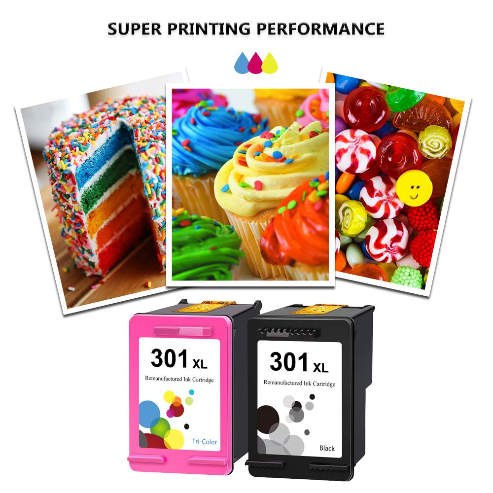 Remanufactured HP 301XL Ink Cartridges - 1 Black & 1 Tri-Color Combo Pack - Compatible with HP Deskjet 1000/2050/2549/3050a, Envy 4500/4501/5530/5531, Officejet 4630/4631/4632 Printers - Ideal for Home & Office Printing Needs