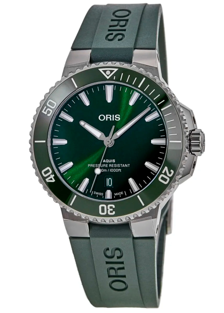 Oris Aquis Date 41.5mm Green Dial Men's Luxury Watch 01 733 7787 4157 - Swiss Automatic Diver's Watch for Men - Perfect for Water Sports, Diving & Formal Occasions