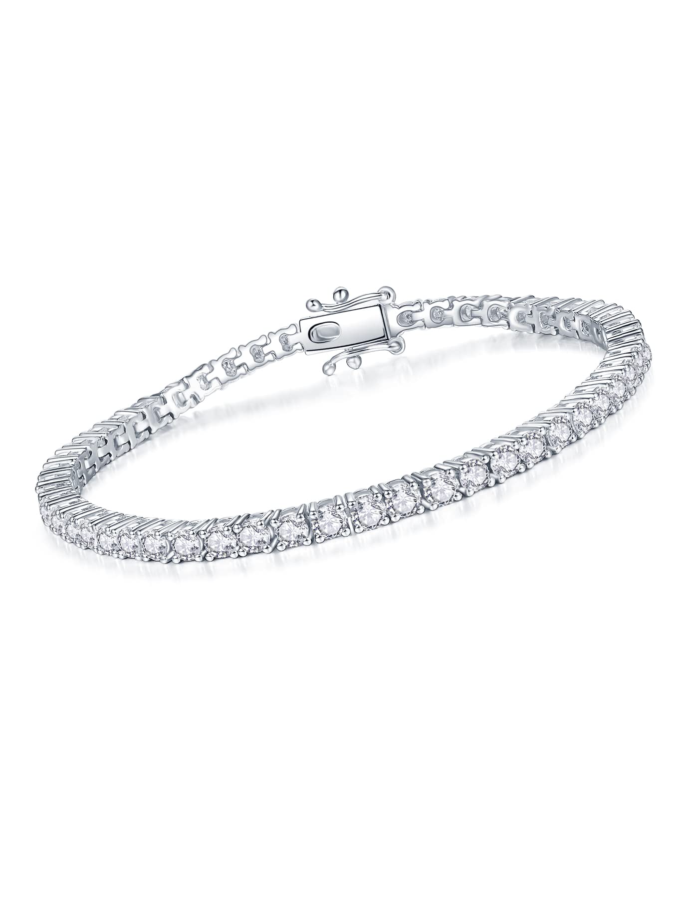 IMOLOVE 3 Carat Moissanite Tennis Bracelet for Women - Sterling Silver & 18K White Gold Plated Wedding Bracelet - Elegant Dainty Stackable Bracelet for Brides, Anniversaries, Date Nights & Special Occasions