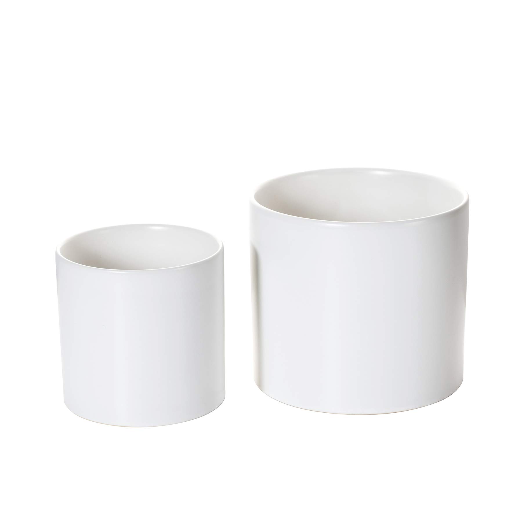 Stylish Ceramic Plant Pots Set of 2 (5 & 7 Inch) - Modern Indoor Flower Planters with Drainage Holes & Rubber Plugs - Semi-Matte White Finish - Perfect for Succulents, Herbs & Home Decor - Ideal for Living Room, Office & Gift Giving