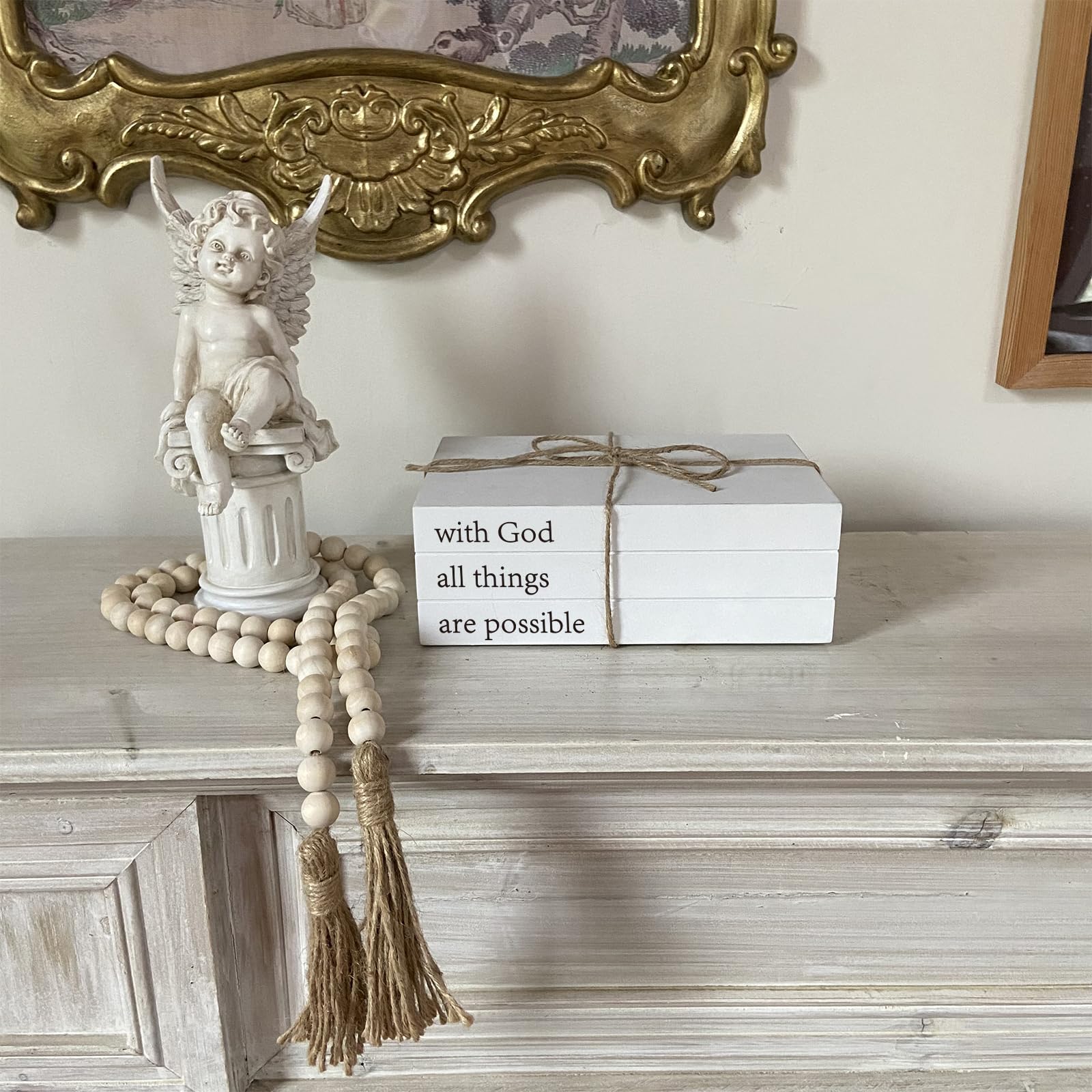 Decorative Faux Books Set for Home Decor - White Rustic Farmhouse Stacked Display Books with 
