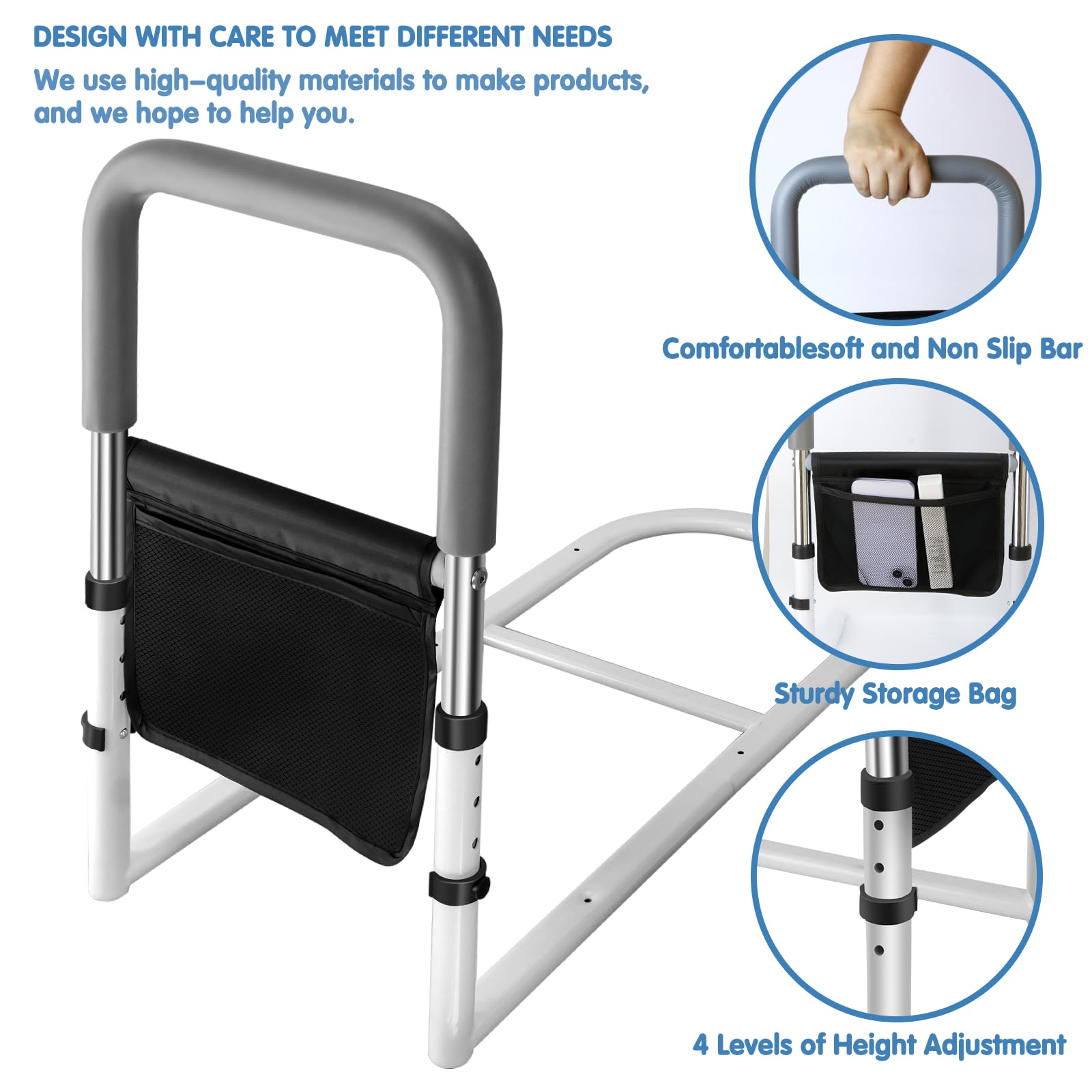 Adjustable Bed Rails for Elderly Adults - Safety Bed Assist Rails for Seniors Fall Prevention, Fits King Queen Full Twin Size Mattresses - Ideal for Home Care, Hospital Use & Mobility Assistance