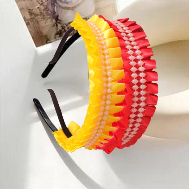 Shivarth Adjustable No-Slip Hairband Set - 2 Pack Fashion Crown Headbands for Women & Girls (Red, Yellow) | Perfect for Parties, Weddings, Bridesmaids & Costume Accessories