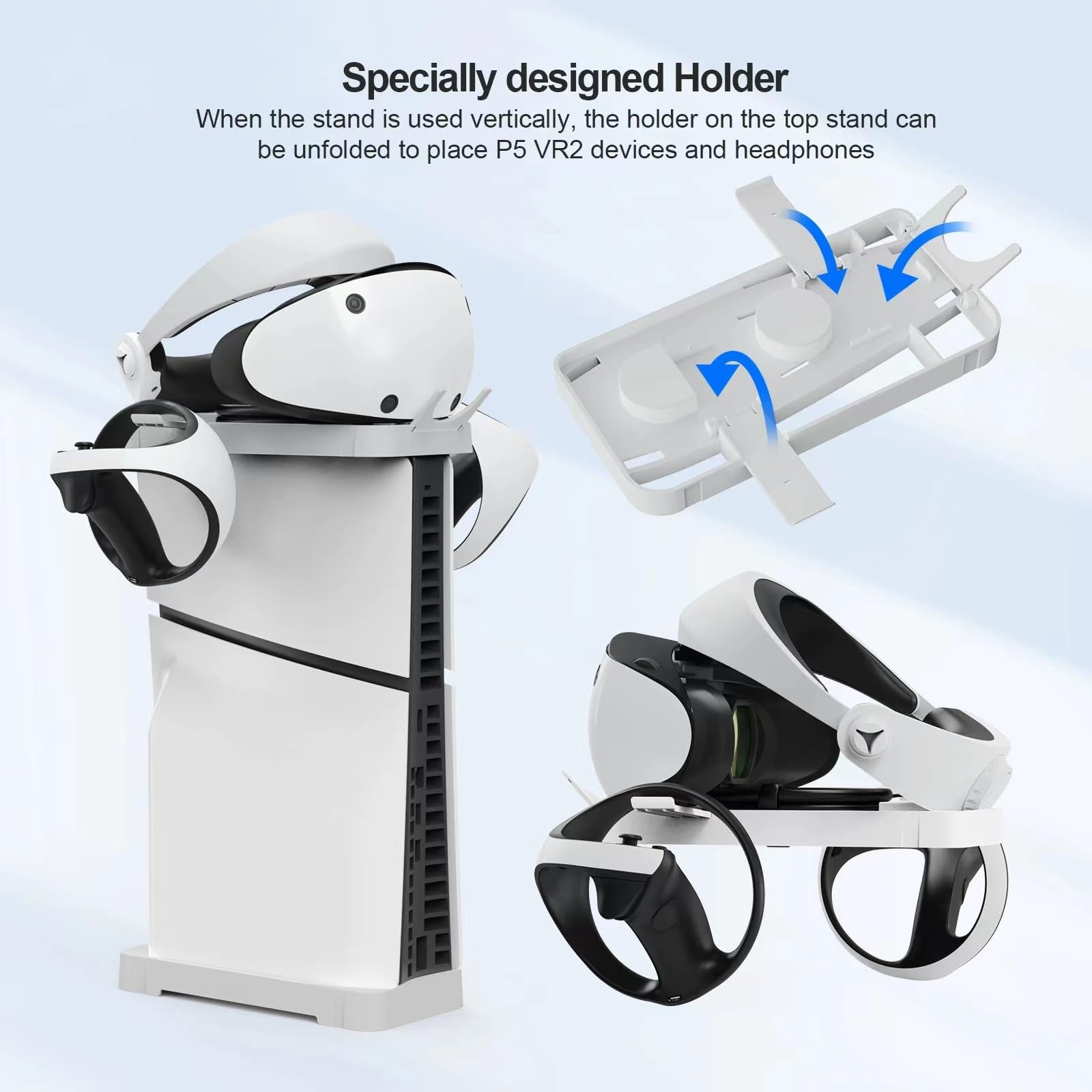 ECHZOVE PS5 Slim Stand - 2-in-1 Horizontal & Vertical Cooling Base for PlayStation 5 Slim Console (Disc/Digital Edition) - White - Perfect for Gaming Setup & Living Room Organization