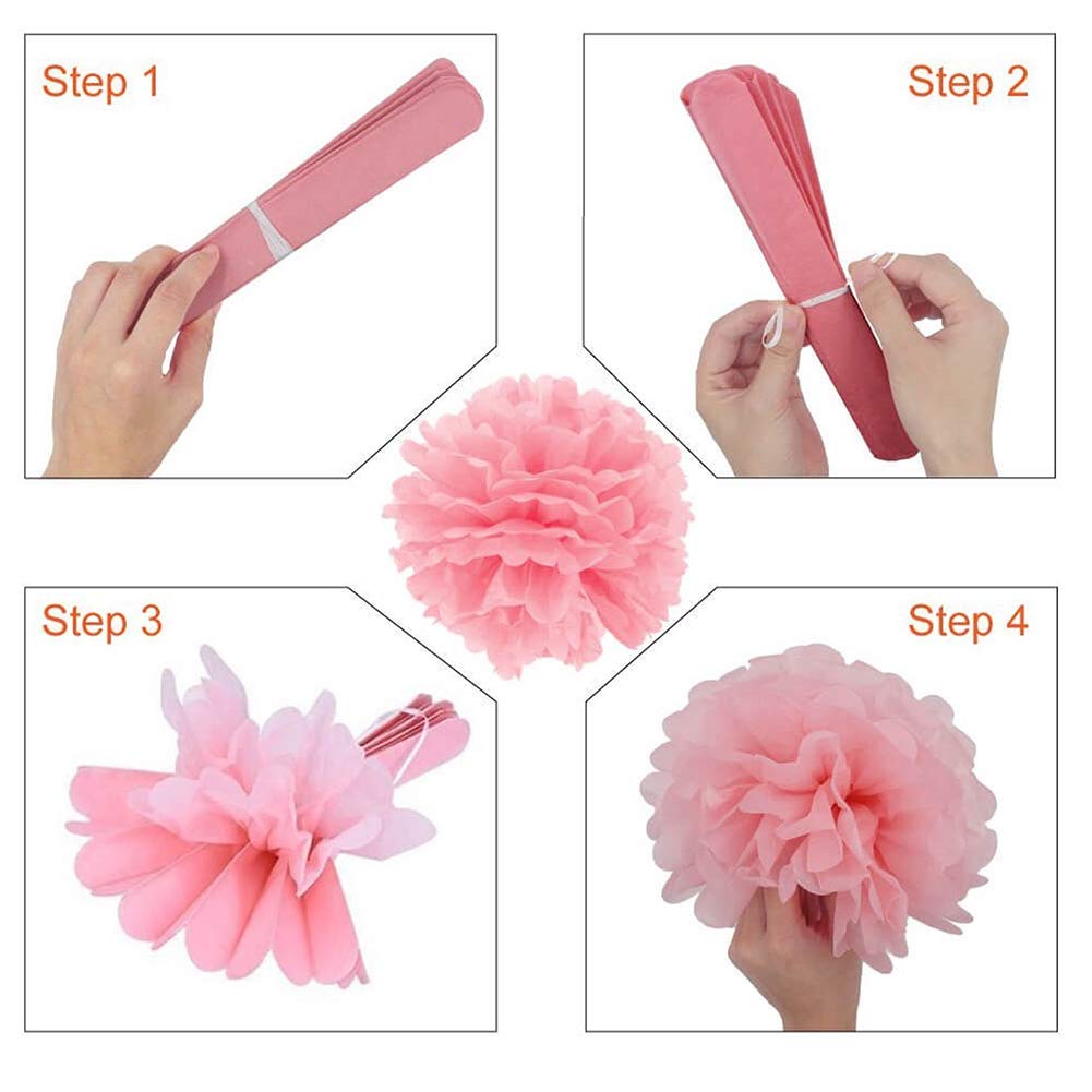 HappyField 12PCS 10” & 12” Pink Blue White Tissue Paper Pom Poms - Gender Reveal Party Decorations, Baby Shower Decor for Boy or Girl, Bridal & First Birthday Party, Wedding Decorations - Perfect for Baby Showers, Gender Reveals, Birthday Parties & Wedding Receptions