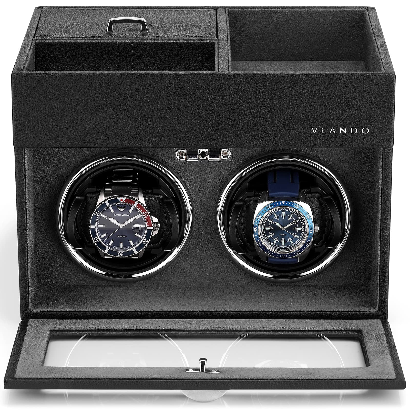 Vlando Automatic Watch Winder Box - Quiet Japanese Motor, LED Light for Men's Jewelry Storage | Home & Office Use