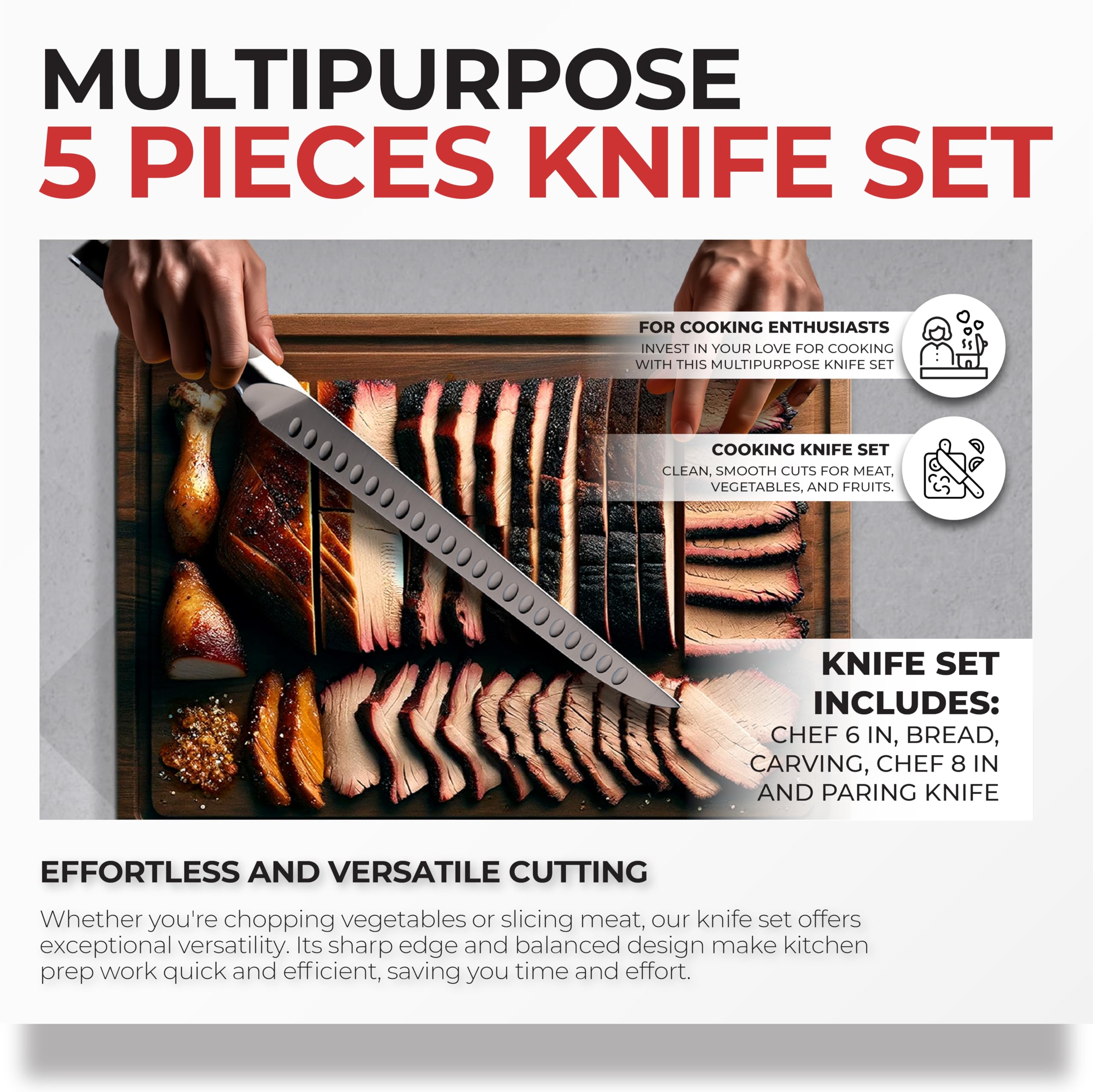 FOXEL 5-Piece Professional Chef Knife Set - Ultra Sharp German High Carbon Stainless Steel Kitchen Knives - Dishwasher Safe & Rust Resistant - Perfect for Home Cooking, Restaurant Use & Culinary Gifts