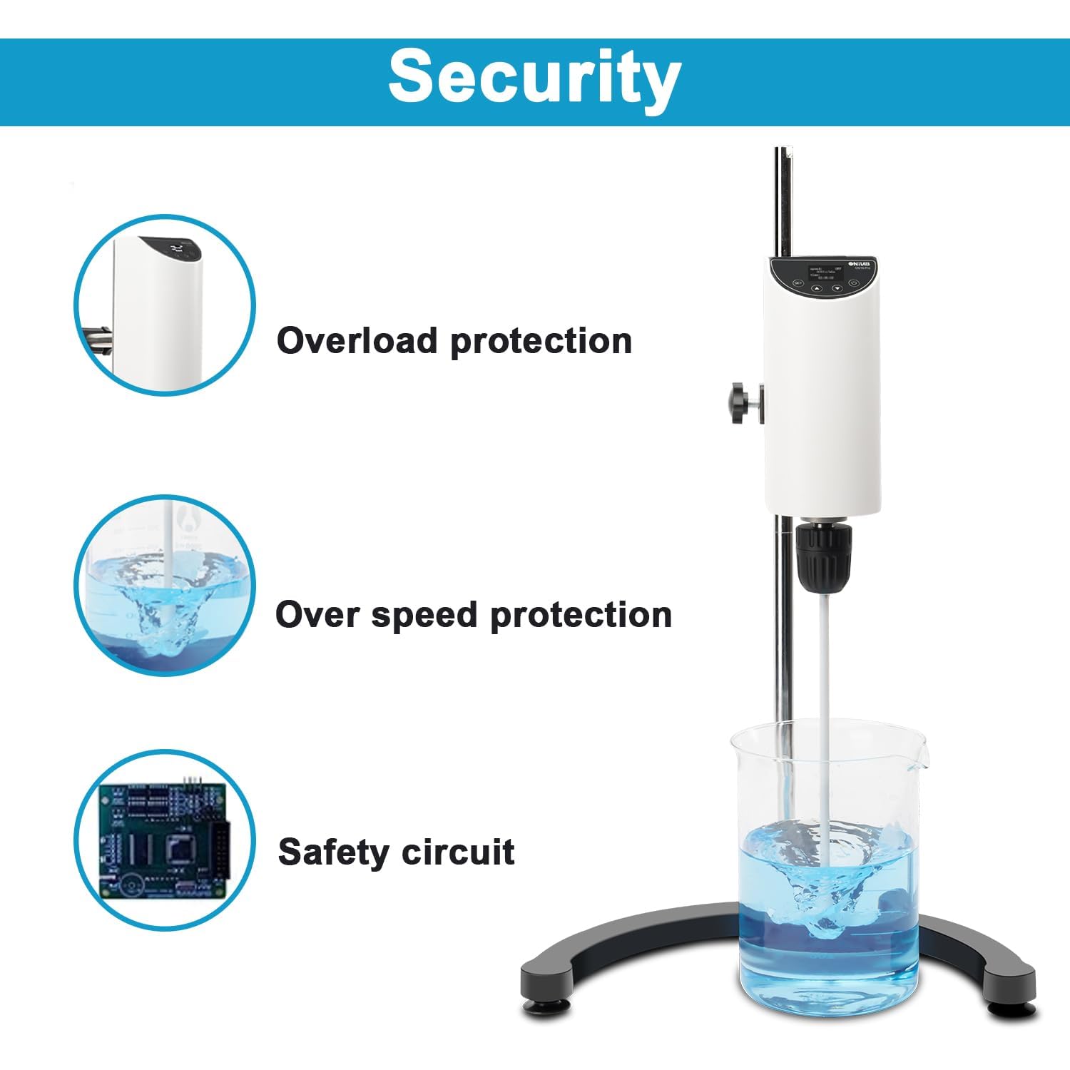 ONiLAB Digital Overhead Stirrer with OLED Display - 10L Capacity, 200-2500 RPM, Max Viscosity 10000mPa·s - Lab Mixer with Support Stand & 2 Stirring Rods - Perfect for Chemical Mixing, Pharmaceutical Research & Laboratory Experiments