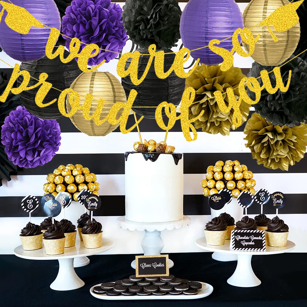 2025 Graduation Party Decorations - Purple Gold Black 