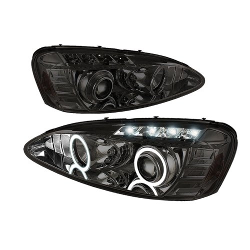 Xtune LED Halo Headlights for Pontiac Grand Prix 2004-2008 - Chrome/Smoked Lens - High Performance Replacement Lights for Night Driving & Custom Car Styling