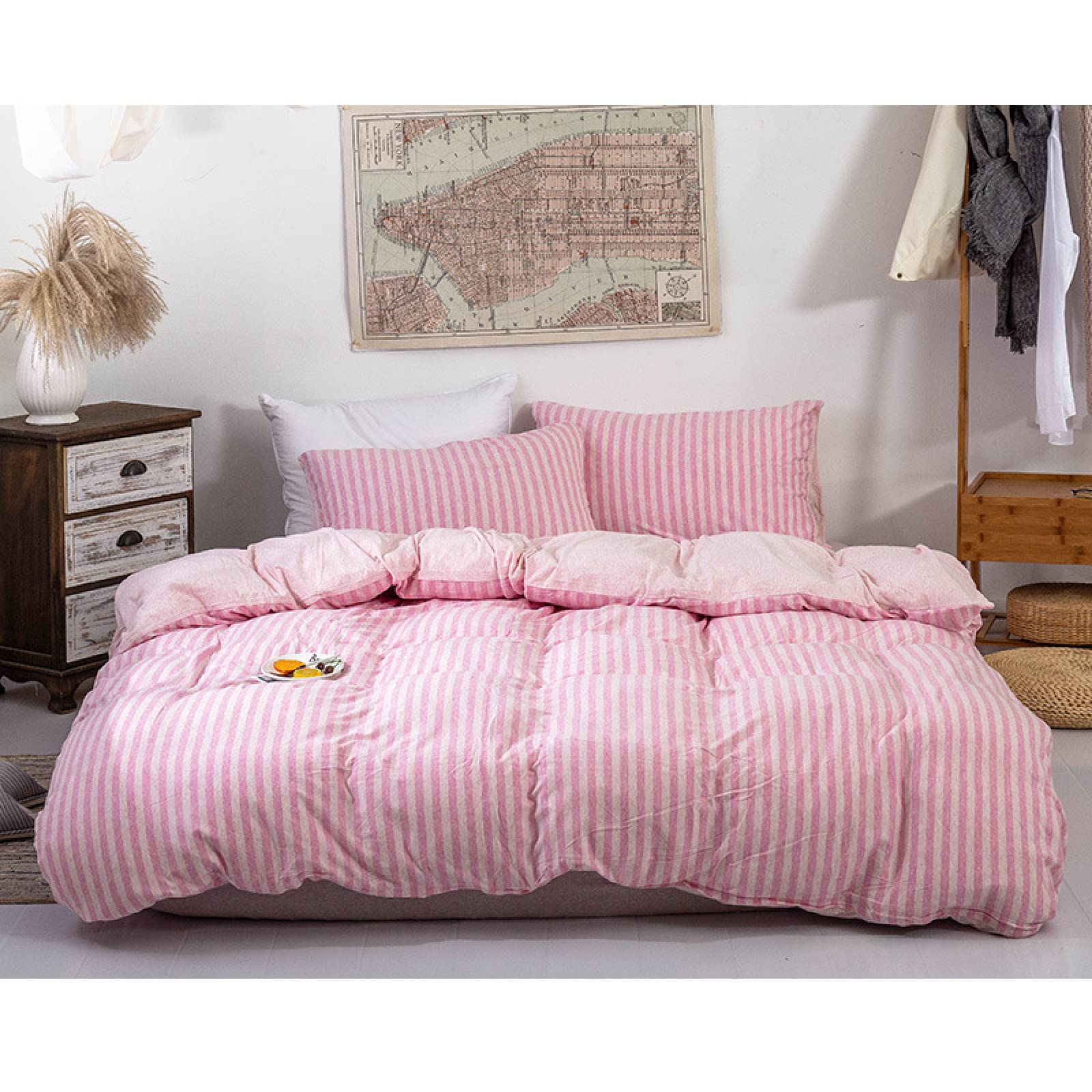 Queen Sheet Set - 4-Piece 100% Cotton Knitted Bedding Set with Fitted Sheet, Flat Sheet & Pillowcases - Soft & Breathable for All Seasons - Perfect for Home, Hotel, or Guest Room (1.8m/60x80in)