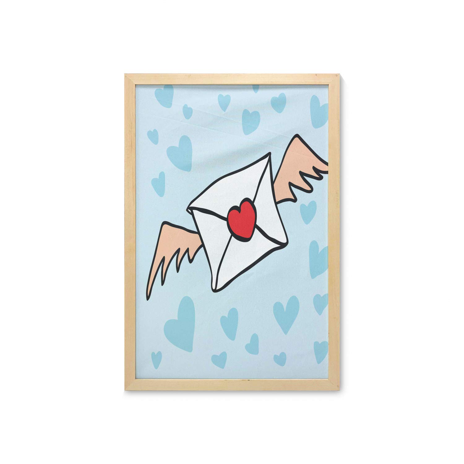 Ambesonne Framed Cartoon Wall Art - Valentine's Day Love Letter with Wings Print - 23