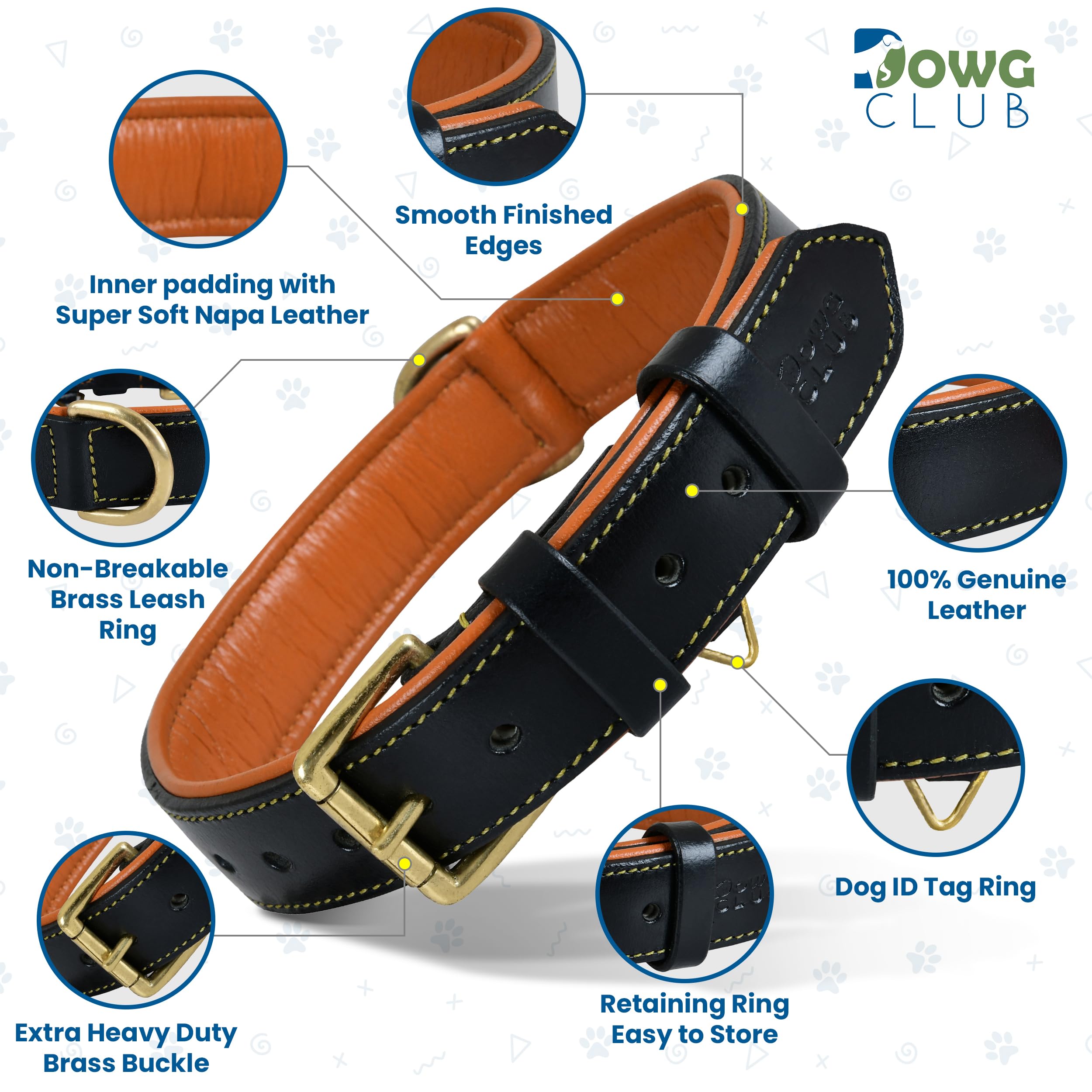 Premium Genuine Full Grain Leather Dog Collar for Medium Dogs - 1 Inch Wide, Heavy Duty with Soft Inner Padding - Comfortable & Durable (14.5