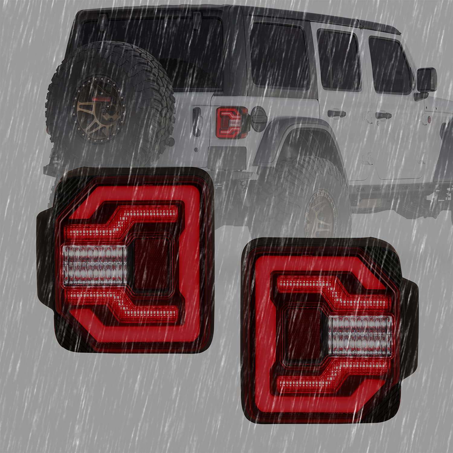 LED Tail Lights for Jeep Wrangler 2018-2025 - Dynamic DRL, Sequential Turn Signals, Reverse & Brake Lights (Red Lens) | Perfect for Off-Roading & Night Driving
