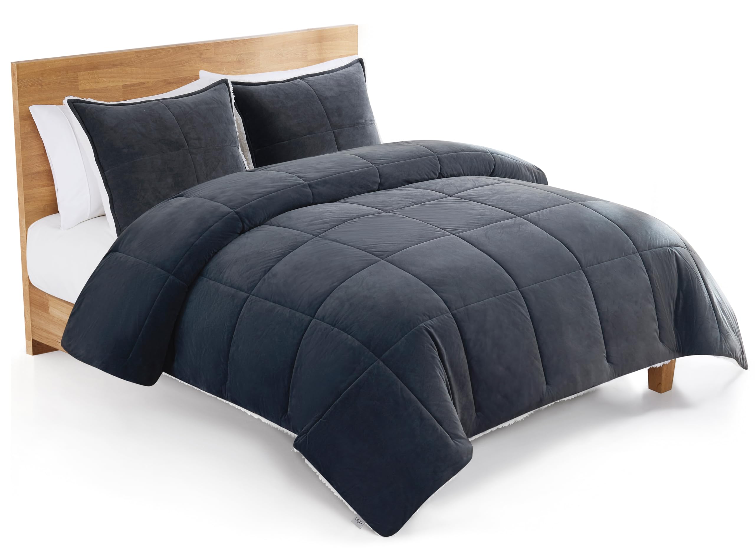 UGG Blissful Reversible Full/Queen Comforter Set - Plush Fluffy Down Alternative Bedding with 2 Pillow Shams | Hypoallergenic, Breathable & Warm | White & Blue Imperial | Perfect for Cozy Winter Nights & Bedroom Decor