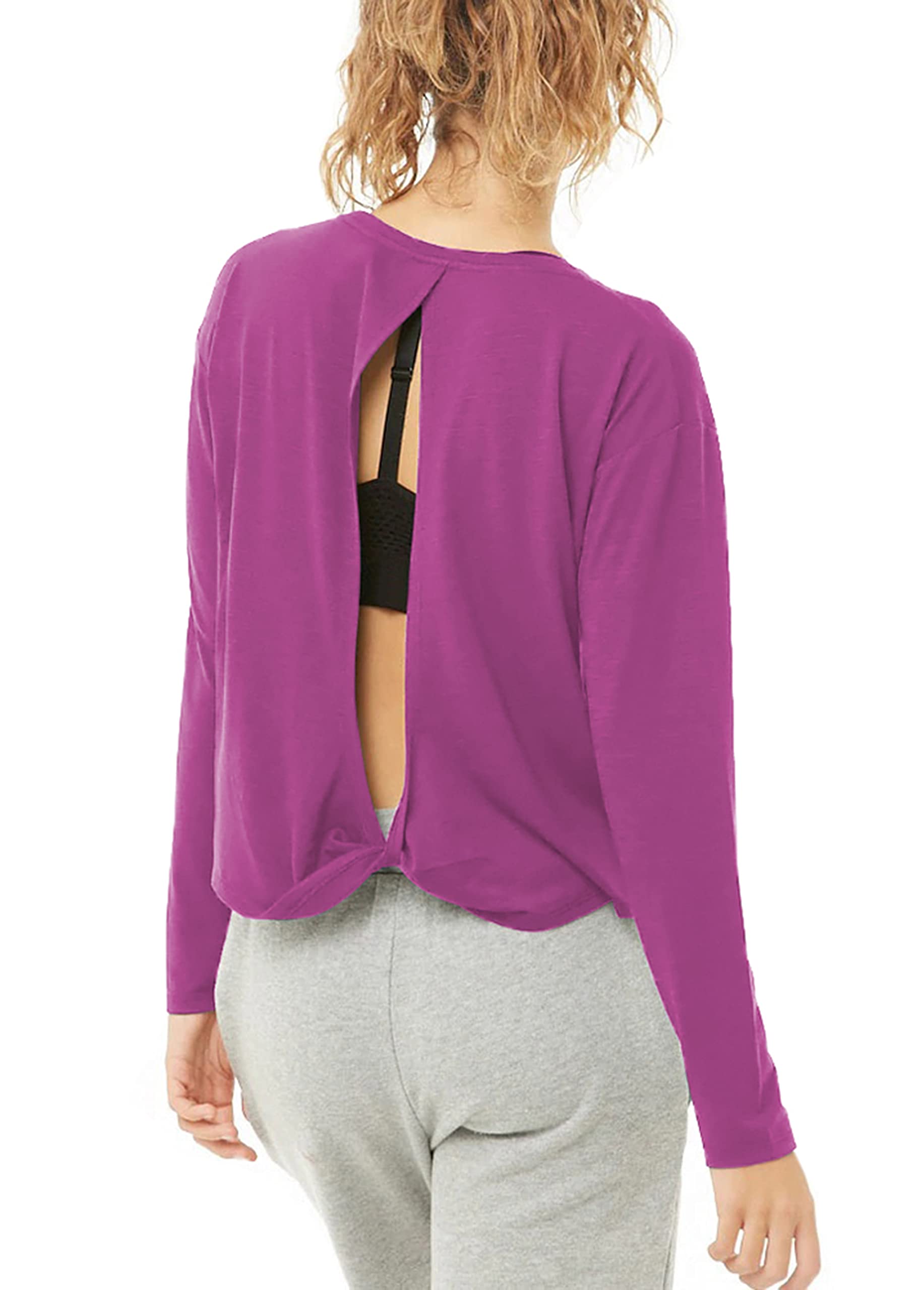 Bestisun Women's Long Sleeve Workout Shirts - Yoga & Dance Tops with Open Back Design - Breathable Athletic Clothes for Gym, Running & Fitness Training