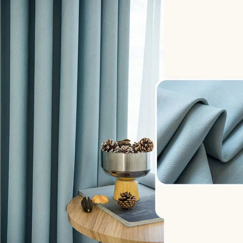 Premium Blackout Curtains with Embossed Leaf Pattern - Custom Size for Bedroom & Living Room - Thermal Insulated, Noise Reducing Window Drapes for Home Decor