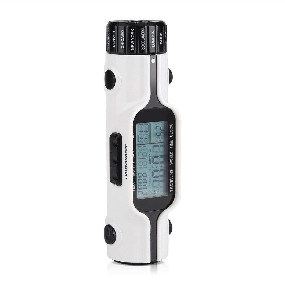 Multi-Function Travel Alarm Clock with LED Flashlight, World Time & Thermometer - Perfect for Camping, Hiking, and Business Trips