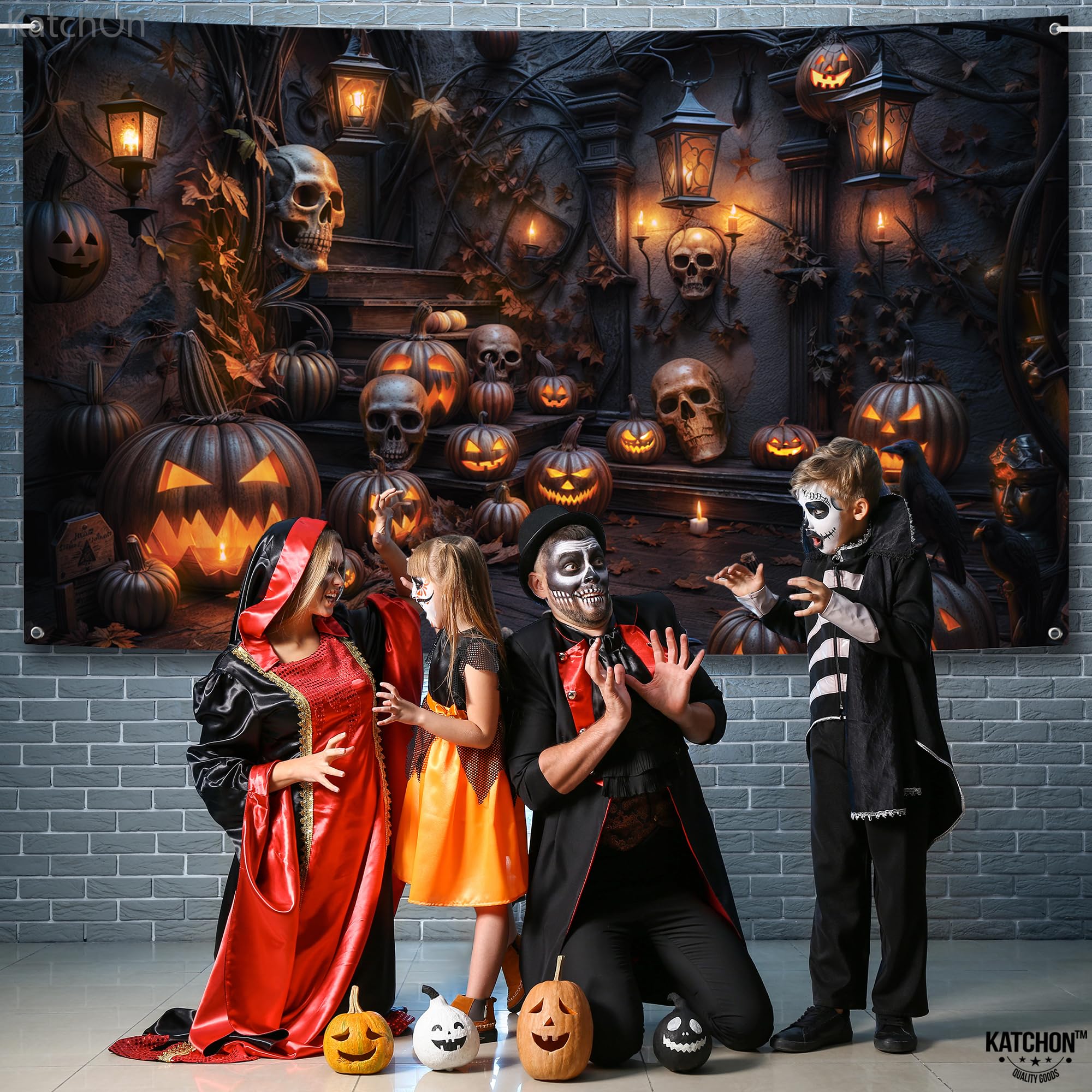 KatchOn Extra Large Halloween Backdrop 72x44 Inch - Spooky Party Decor, Pumpkin Photo Booth Background for Halloween Celebrations & Themed Events