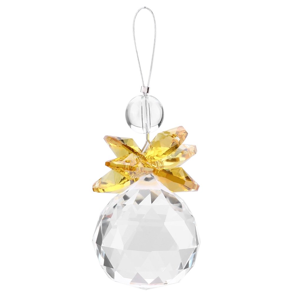 Handmade Crystal Suncatcher Hanging Pendant - Angel Ornament with Rainbow Prisms for Wedding, Feng Shui, Christmas Decor (Yellow) - Perfect for Window Decor, Gift Giving, and Home Spiritual Decorations
