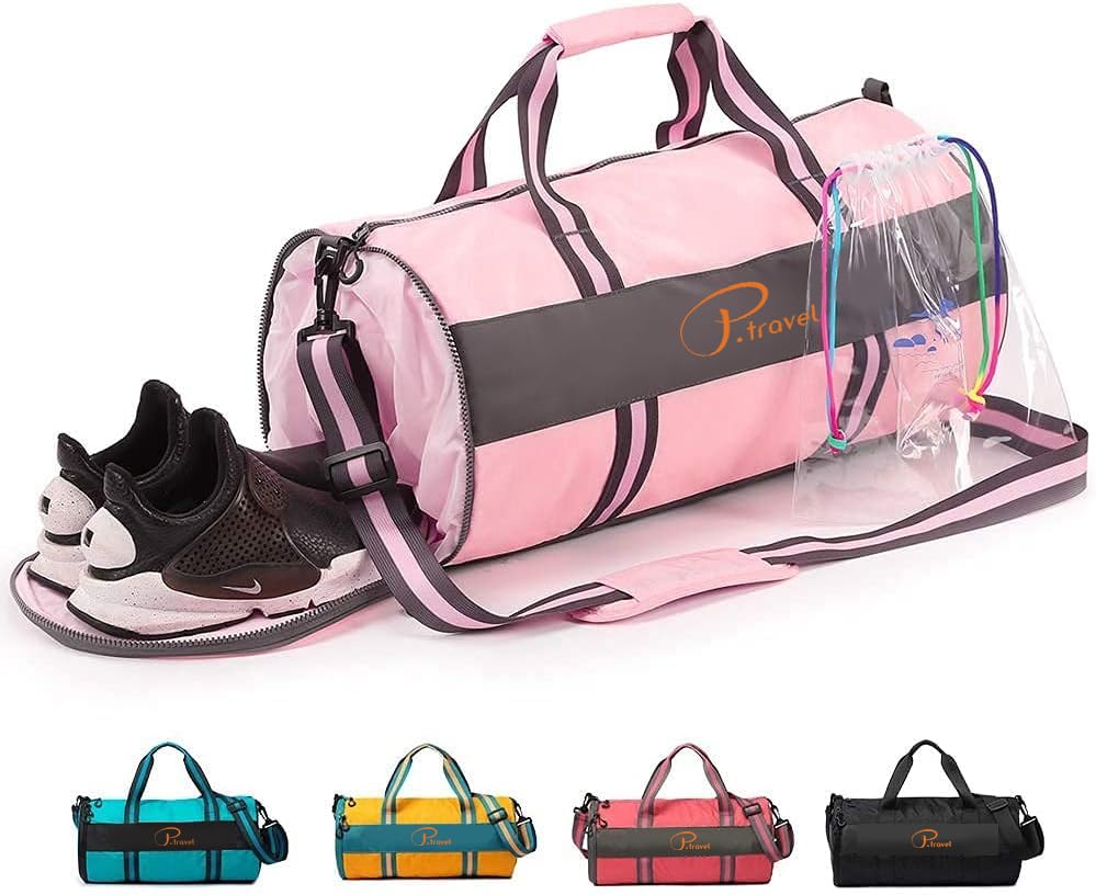 Waterproof Travel Gym Bag for Women & Men - Weekender Duffel with Shoe Compartment & Wet Pocket - Perfect for Workouts, Weekend Trips, and Sports Travel (Pink)