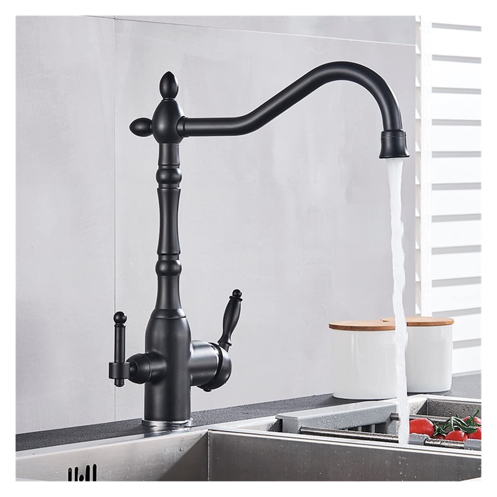 **Black 360-Degree Rotating Kitchen Faucet with Dual Outlet & Water Purification Filter – Perfect for Clean Drinking Water & Cooking**