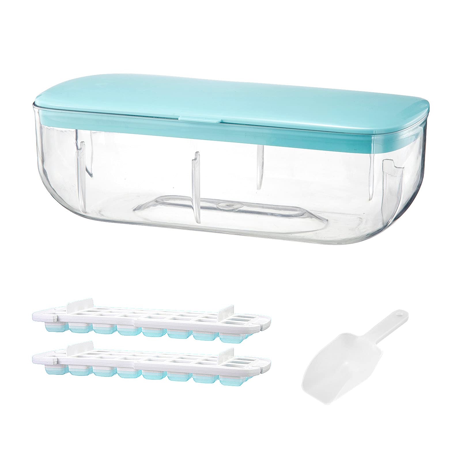 Premium Silicone Ice Cube Tray with Lid - 4 Pack Reusable BPA-Free Mold for Ice Cubes, Pudding, Jelly, Chocolate & Candy Making - Includes Ice Scoop - Perfect for Cocktails, Beverages, Party & Home Kitchen Use