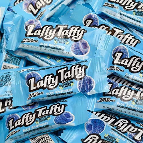 LAFFY TAFFY Bulk Candy - Individually Wrapped Fun Size Assorted Flavors (Sour Apple, Banana, Blue Raspberry, Cherry, Grape, Strawberry) with Jokes on Wrappers - Perfect for Parties, Halloween Treats, Birthday Favors & Office Snacks - Includes Free Choward's Mint Bonus (2lb Bag - Blue Raspberry)
