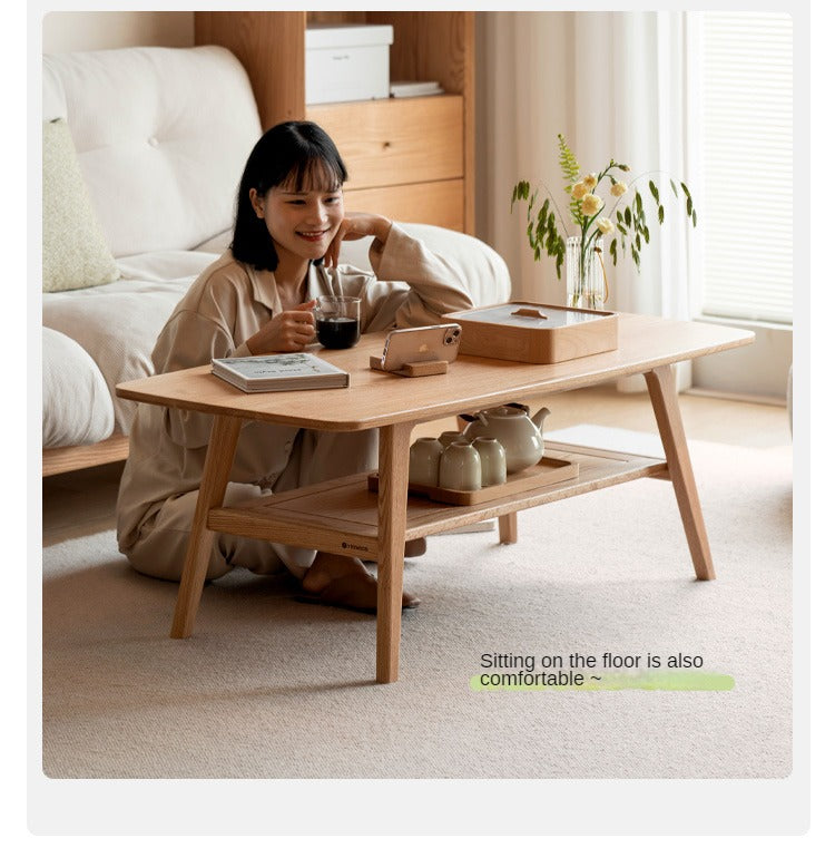 Solid Oak Wood Modern Coffee Table - Stylish & Durable Living Room Furniture for Home Decor