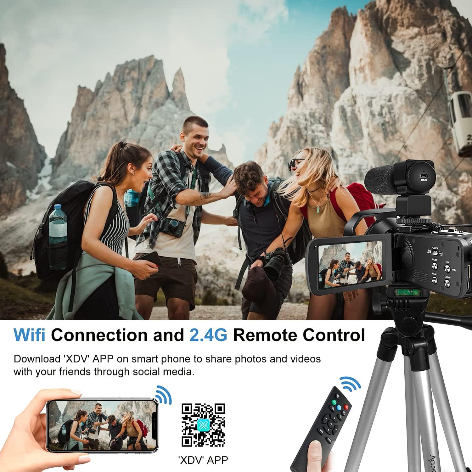 Acuvar 4K Video Camera Camcorder - 48MP Auto Focus Vlogging Camera for YouTube with 60FPS, 18X Zoom, Webcam, Mic & Stabilizer - Includes 64GB SD Card & Card Reader - Perfect for Travel Vlogging, Live Streaming & Content Creation