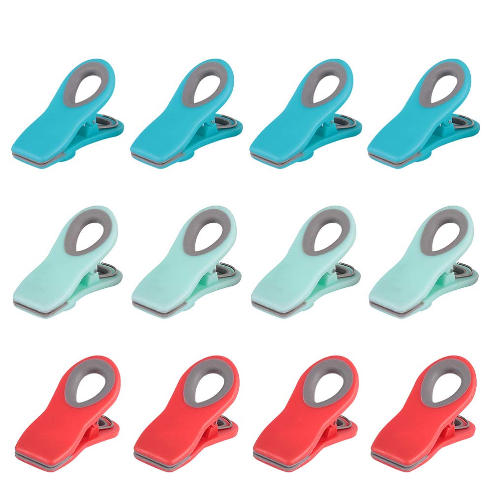Heavy Duty Fridge Magnets 12 Pack - Food Bag Clips, Chip Bag Clamps, Airtight Snack Bag Sealer for Bread, Coffee & Paper Sheets - Strong Grip for Fresh Food Storage & Kitchen Organization